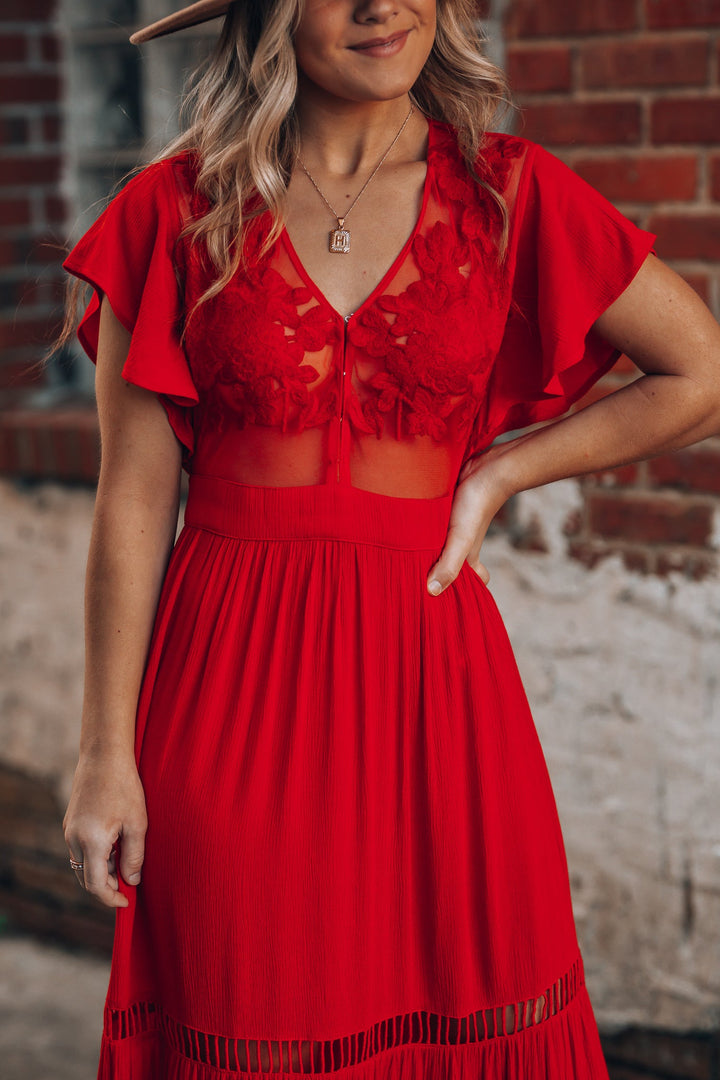 Skylar Embroidered Maxi Dress (Red) FINAL SALE