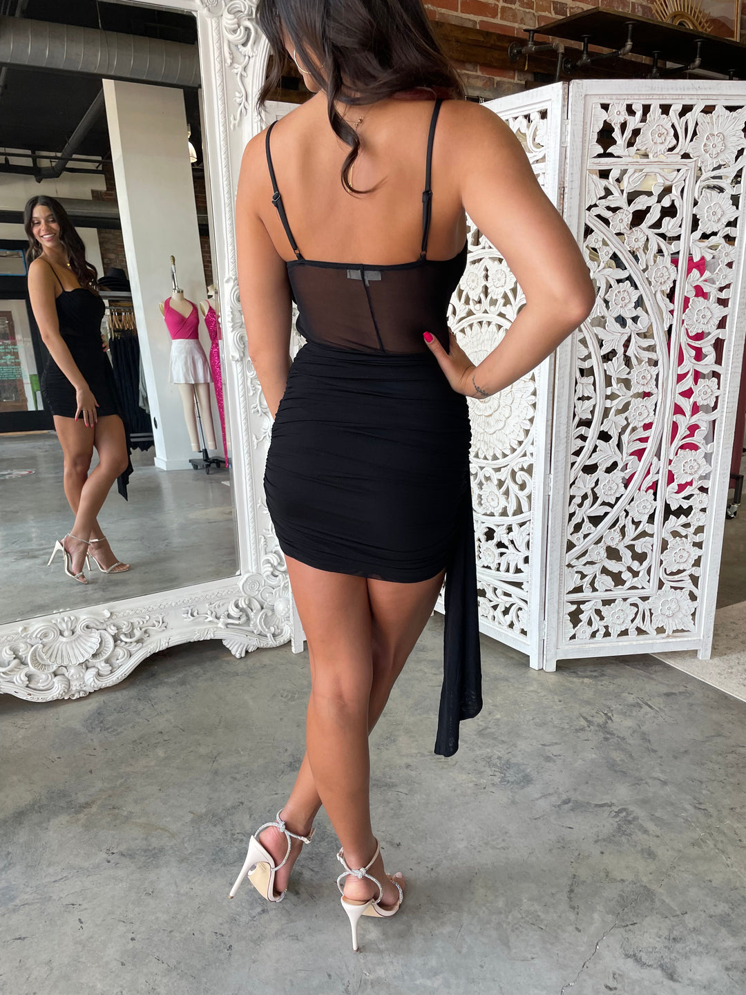 Gala Draped Mini Dress (Black)