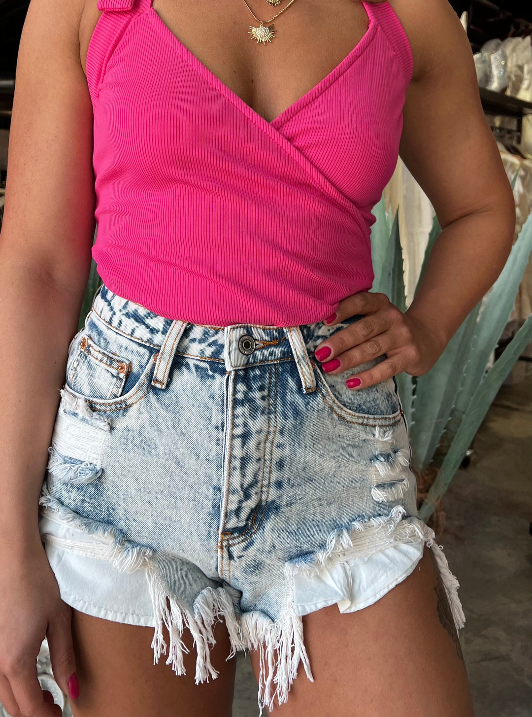 Tessa Distressed Shorts (Medium Wash) FINAL SALE