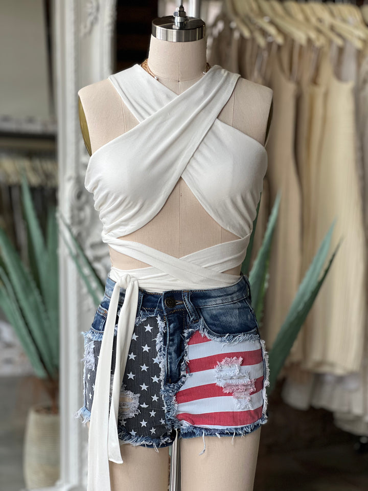 Happy Hour Wrap Crop Top (Off White) FINAL SALE