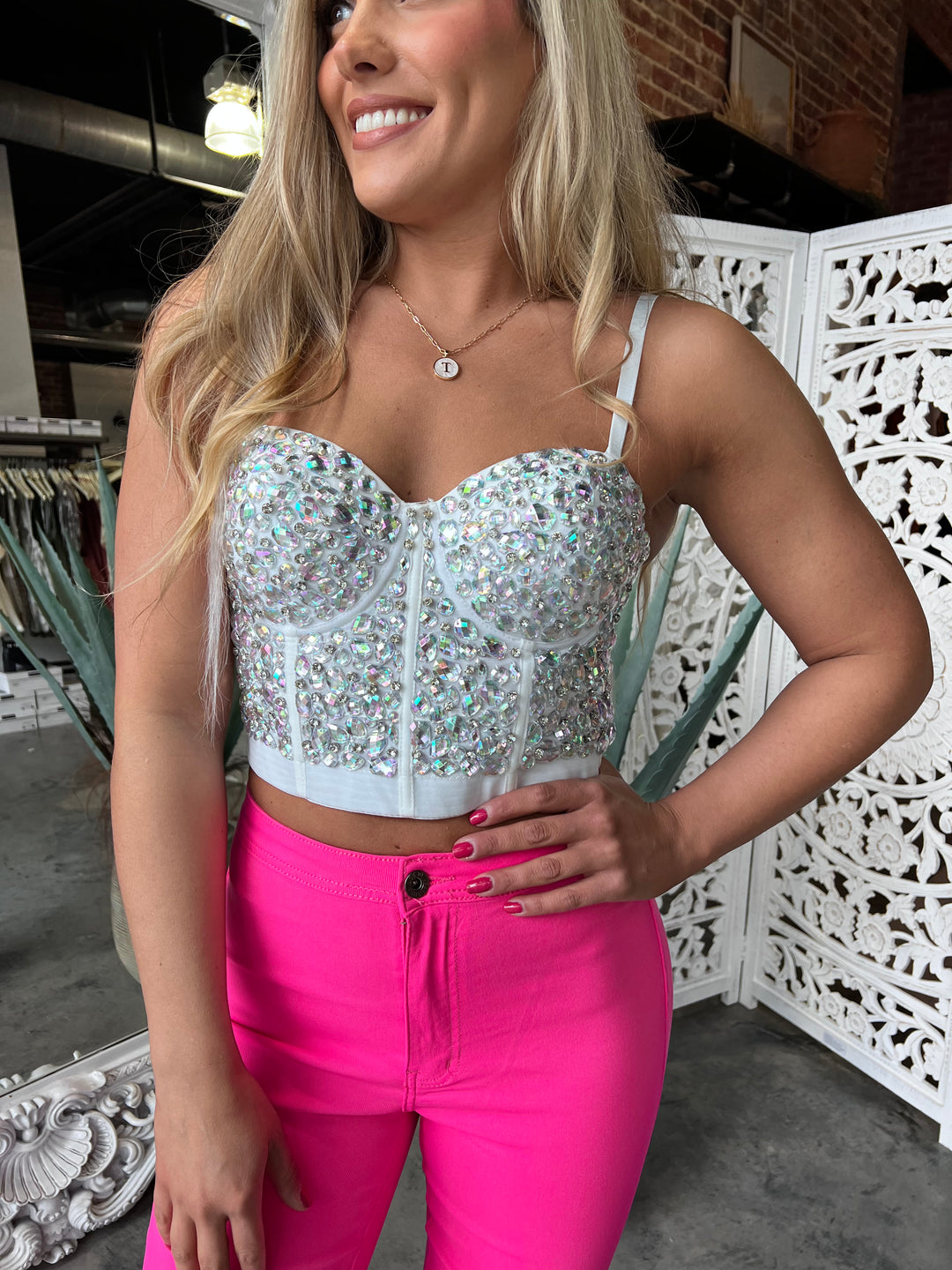 Whitney Rhinestone Bustier Top (White) FINAL SALE