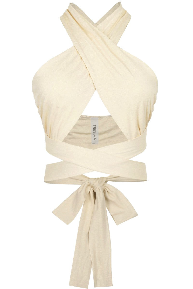 Happy Hour Wrap Crop Top (Off White) FINAL SALE