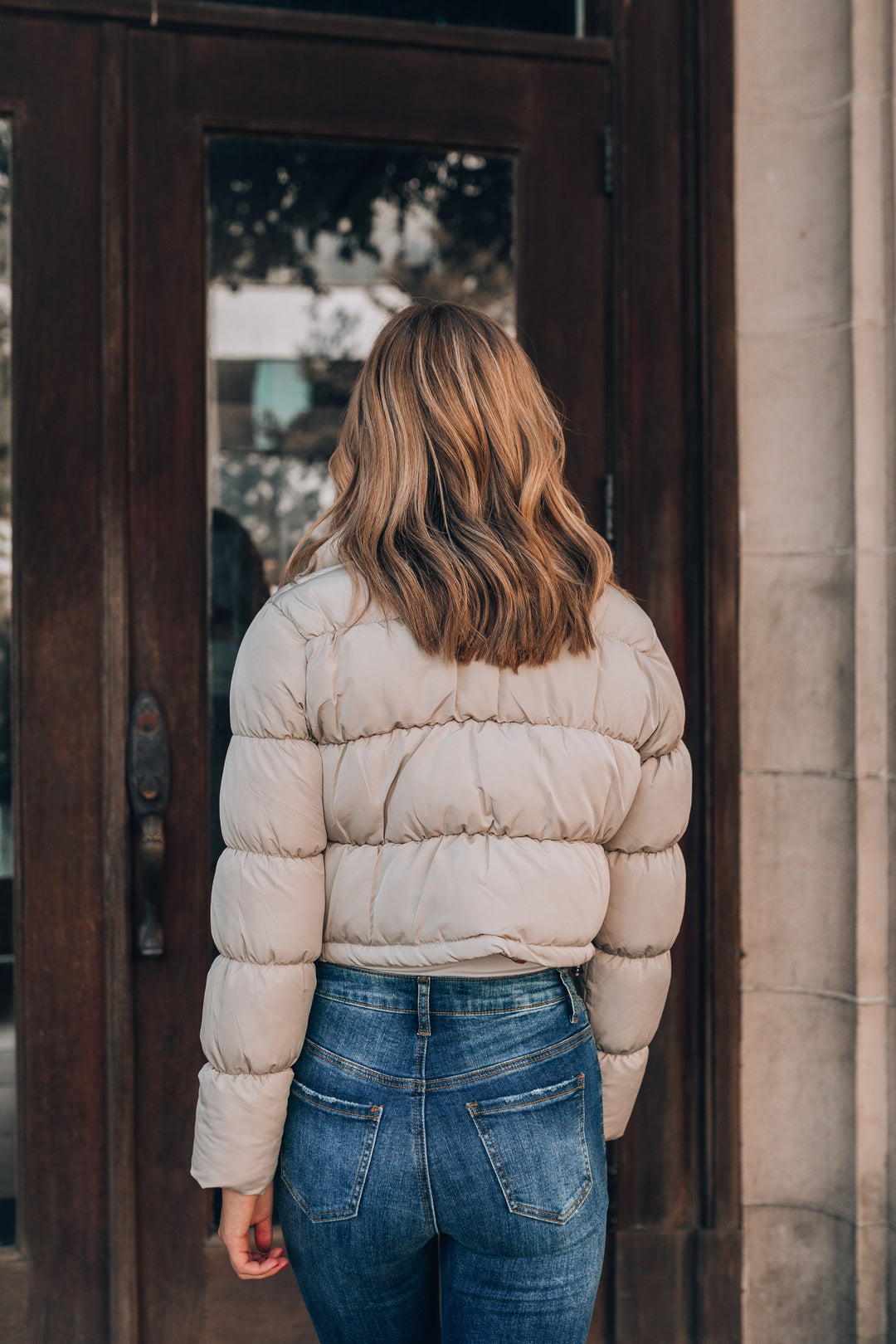 November Rain Cropped Puffer Jacket (Cream) FINAL SALE