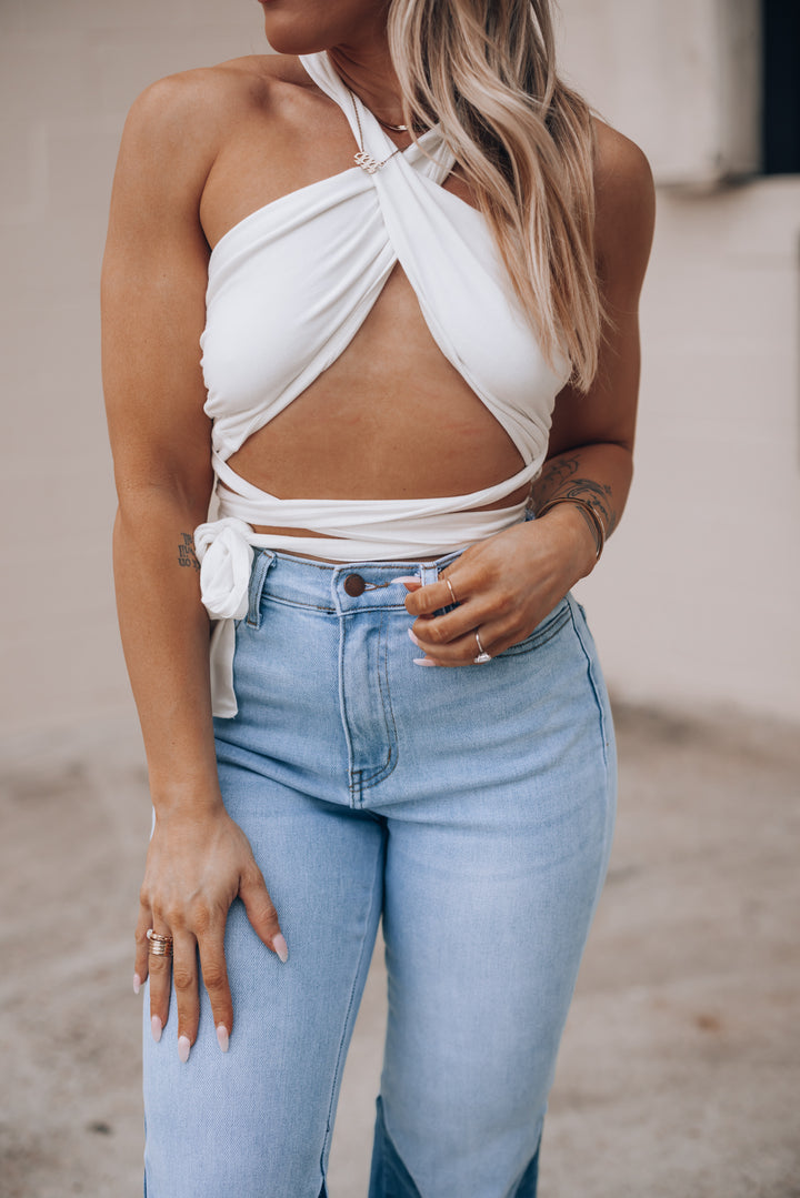 Happy Hour Wrap Crop Top (Off White) FINAL SALE