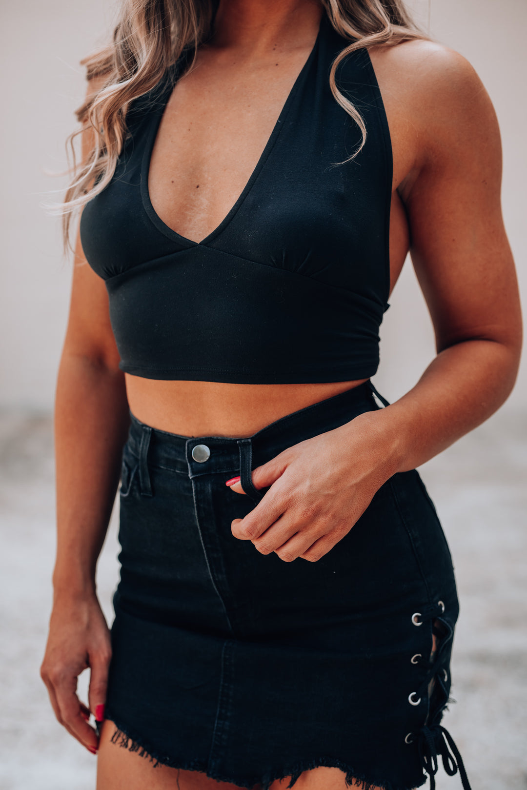 Emi Halter Crop Top (Black) FINAL SALE