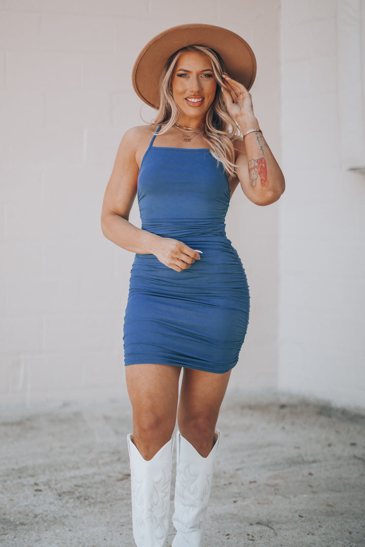 Key West Ruched Mini Dress (Ocean) FINAL SALE