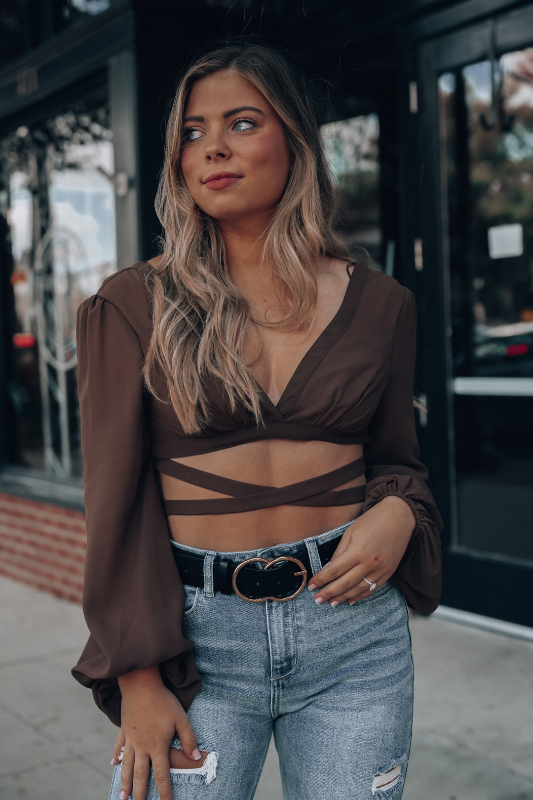 Wonder Of You Wrap Crop Top (Brown) FINAL SALE