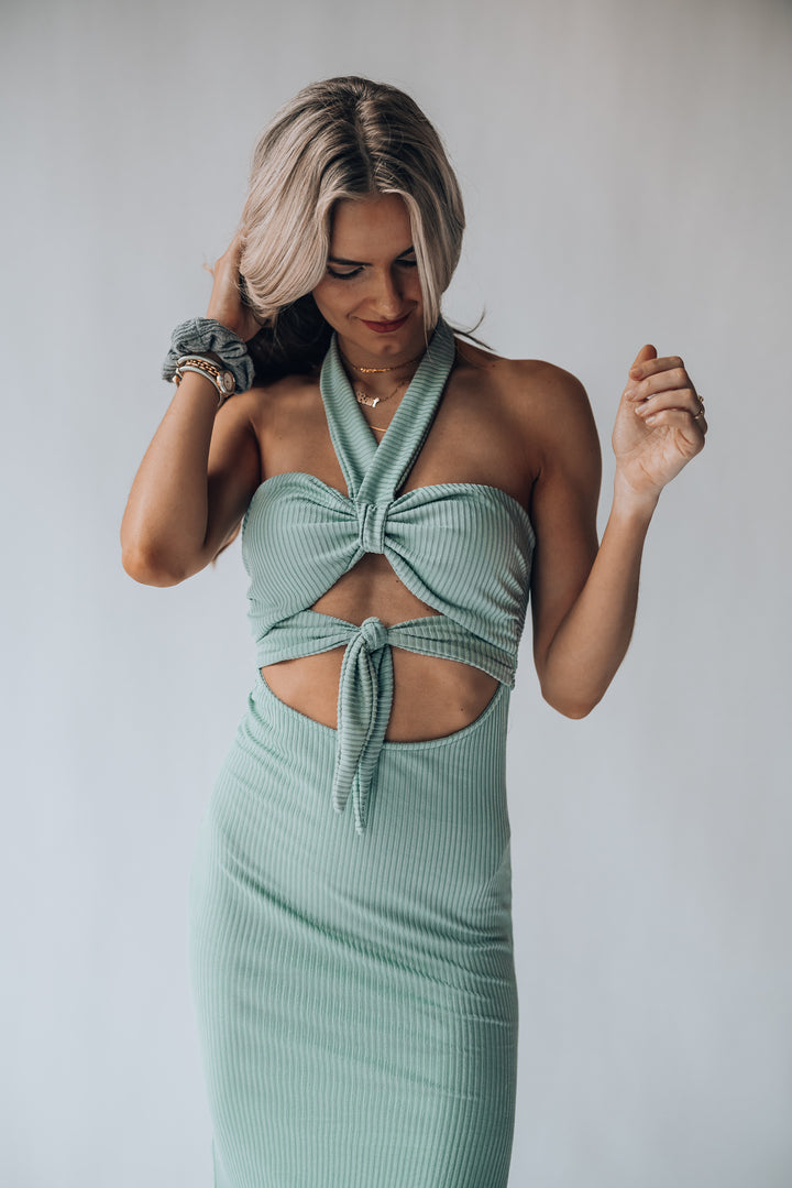 Aloha Ribbed Midi Dress (Sage) FINAL SALE