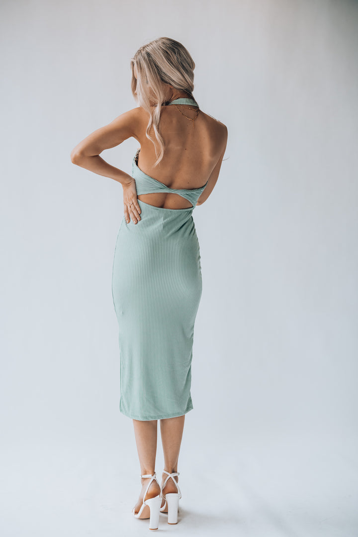 Aloha Ribbed Midi Dress (Sage) FINAL SALE