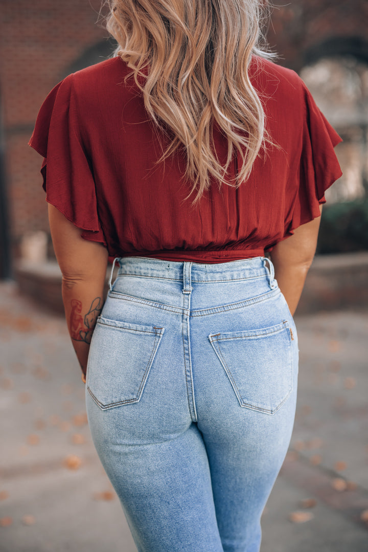 Unconditional Embroidered Bodysuit (Red) FINAL SALE