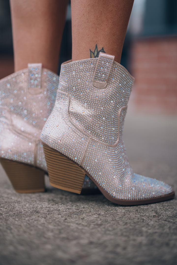 Howdy Rhinestone Cowboy Booties (Champagne)