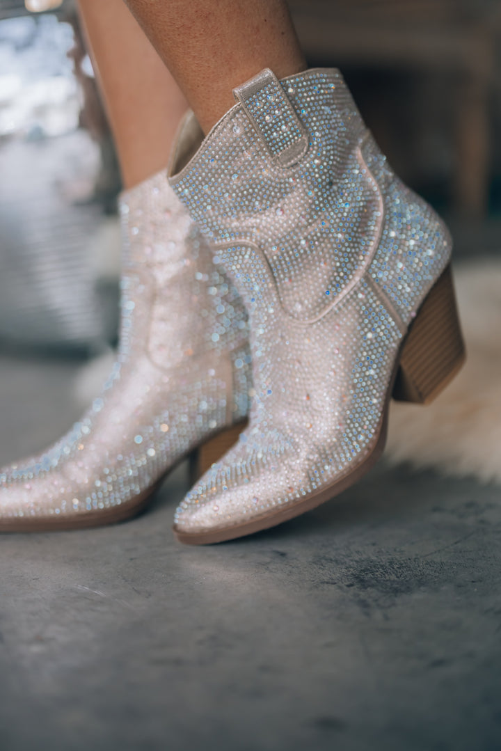 Howdy Rhinestone Cowboy Booties (Champagne)