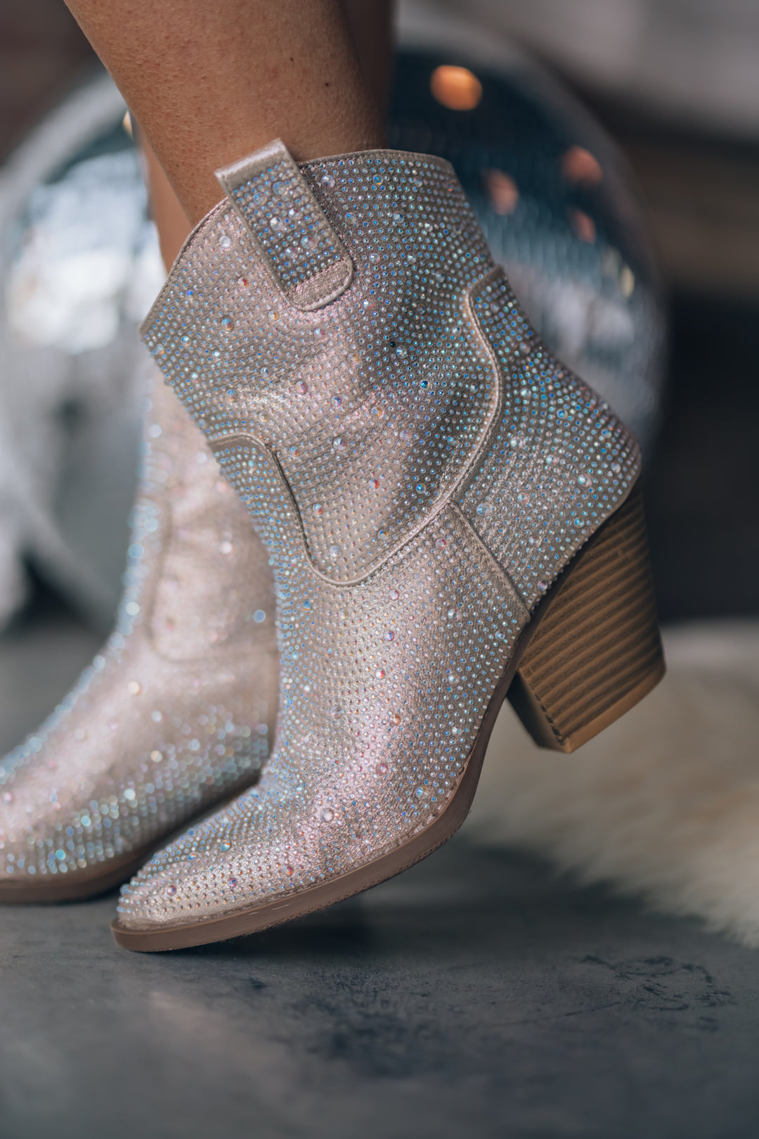 Howdy Rhinestone Cowboy Booties (Champagne)