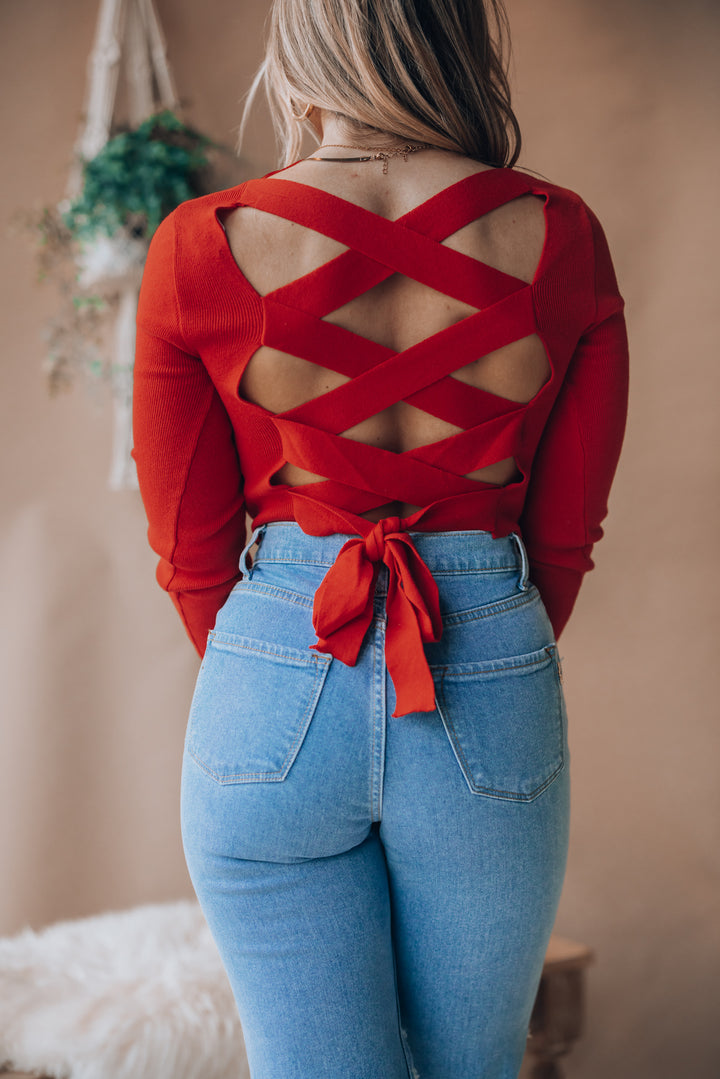 Headling Knit Long Sleeve Top (Red) FINAL SALE