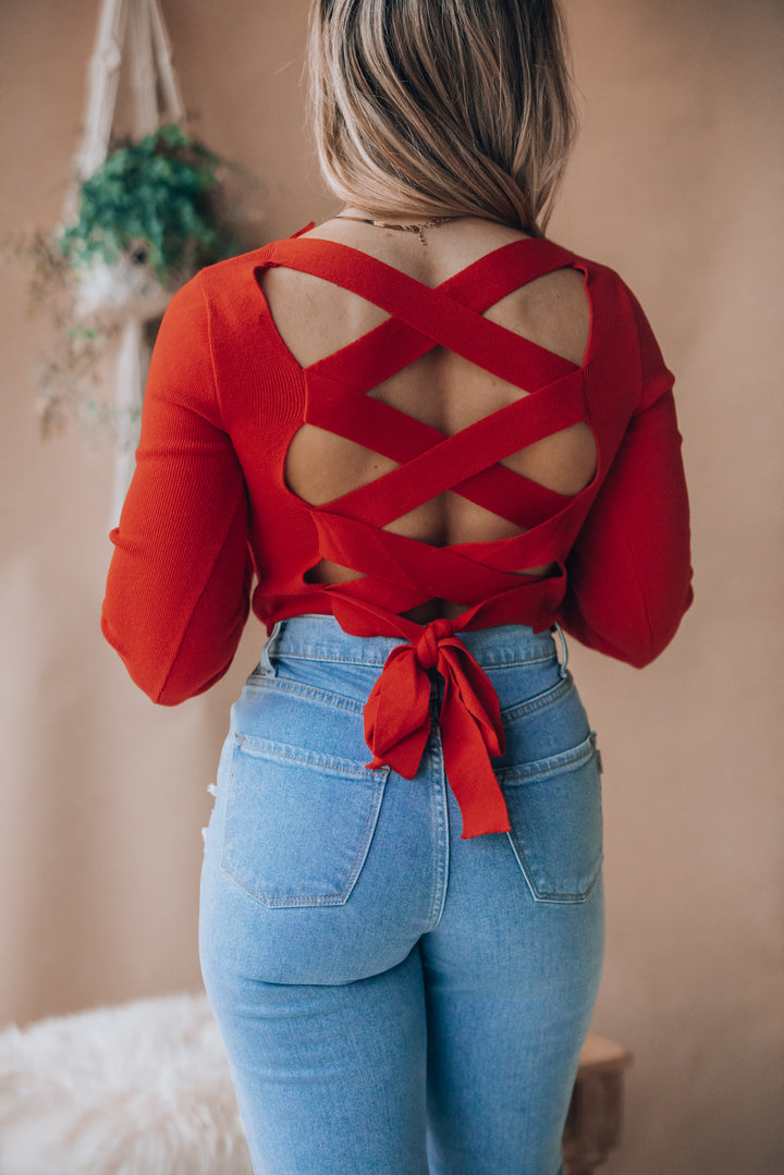 Headling Knit Long Sleeve Top (Red) FINAL SALE