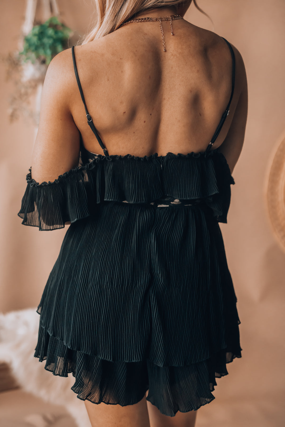 Viviana Ruffle Romper (Black) FINAL SALE