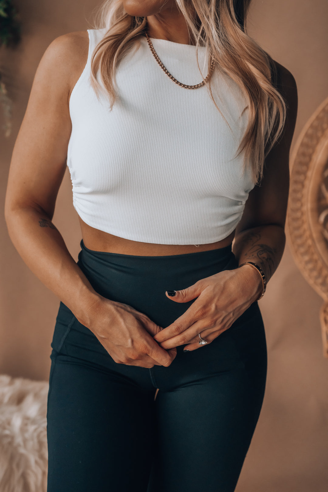 Bexley Ribbed Cutout Crop Top (Off White) FINAL SALE