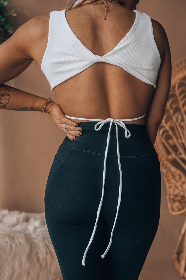 Bexley Ribbed Cutout Crop Top (Off White) FINAL SALE