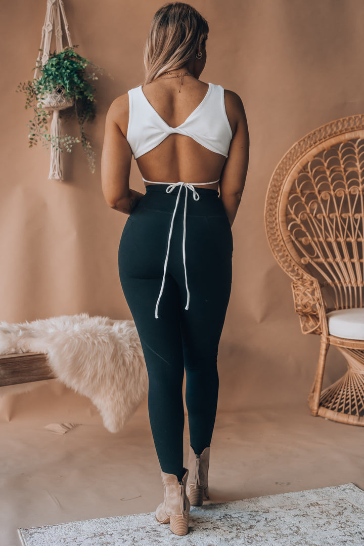 Bexley Ribbed Cutout Crop Top (Off White) FINAL SALE