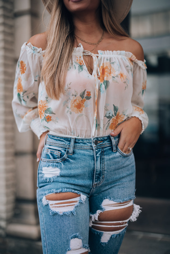 Faye Floral Off Shoulder Bodysuit FINAL SALE