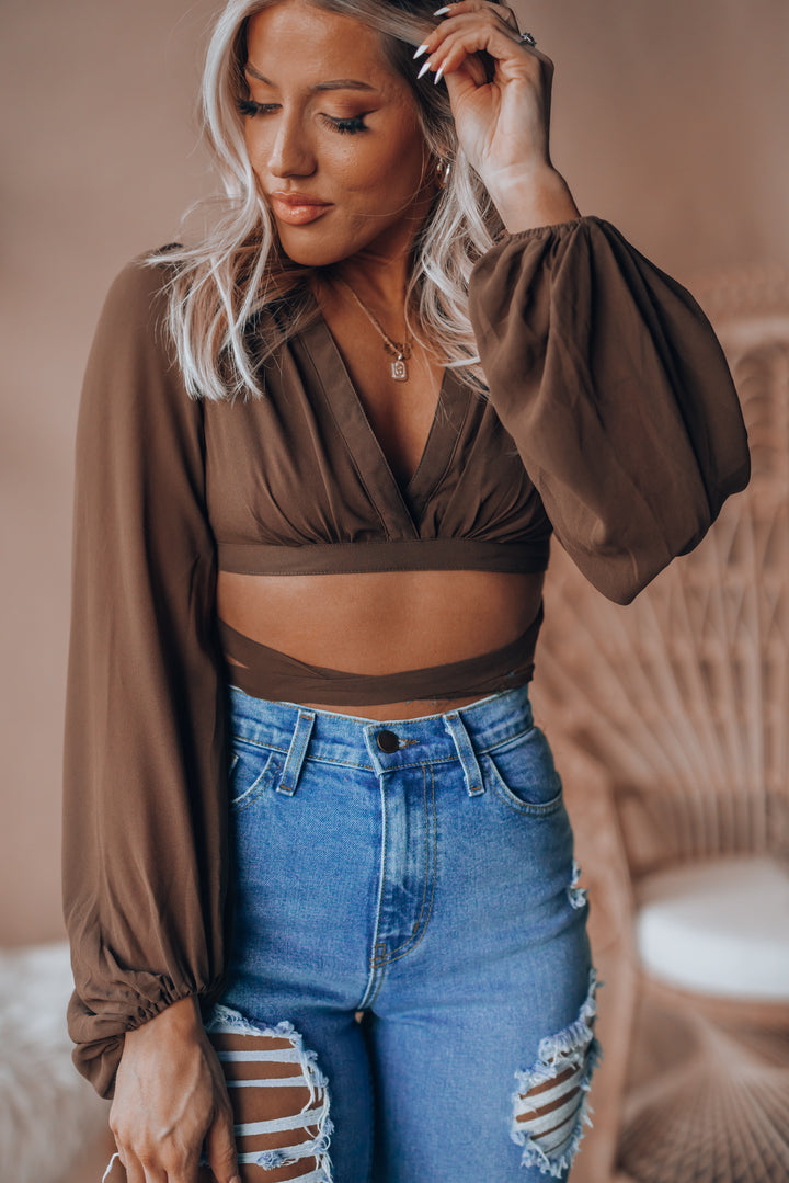 Wonder Of You Wrap Crop Top (Brown) FINAL SALE