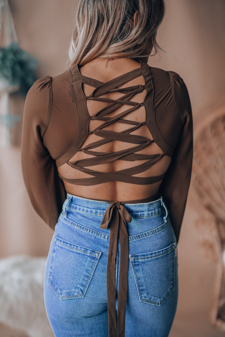 Wonder Of You Wrap Crop Top (Brown) FINAL SALE