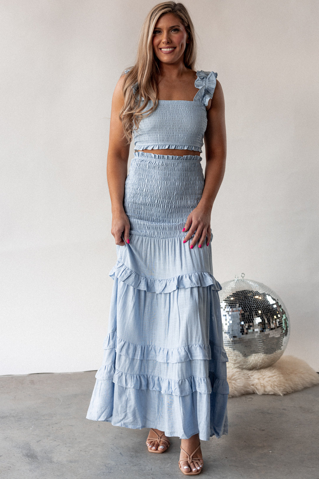 East To West Smocked Skirt Set (Blue) FINAL SALE