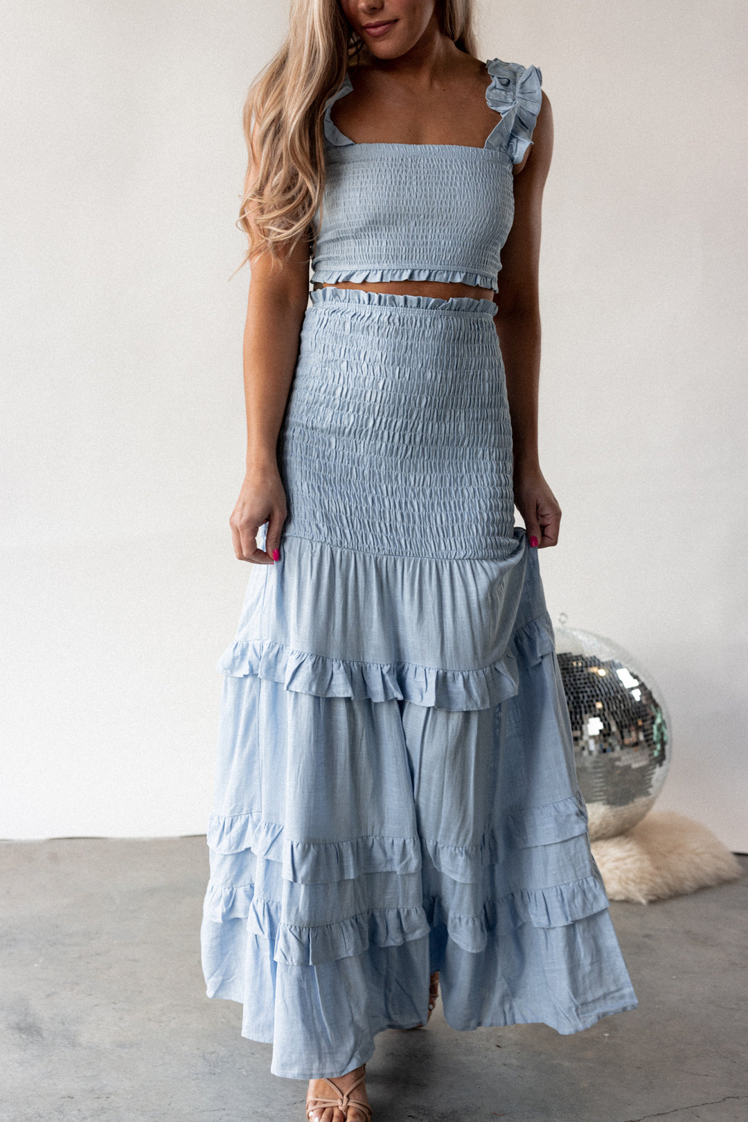 East To West Smocked Skirt Set (Blue) FINAL SALE