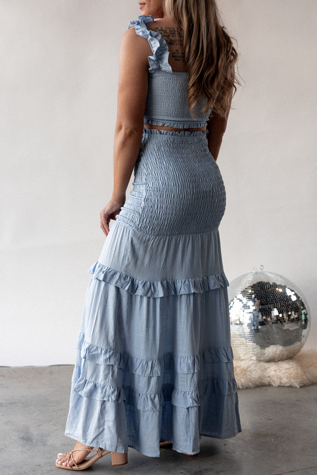 East To West Smocked Skirt Set (Blue) FINAL SALE