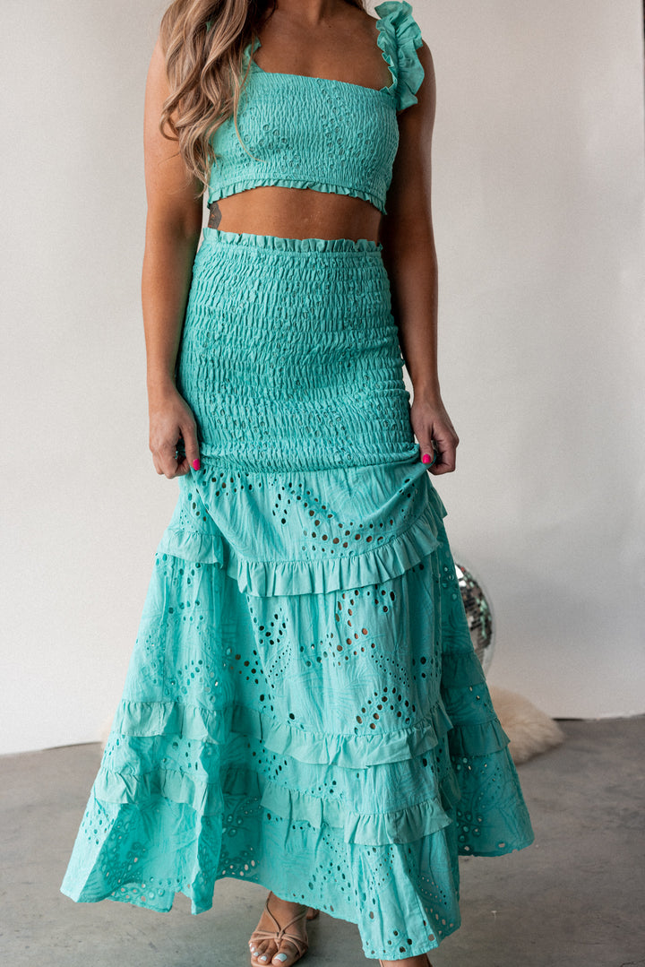 Salinas Smocked Skirt Set (Turquoise) FINAL SALE