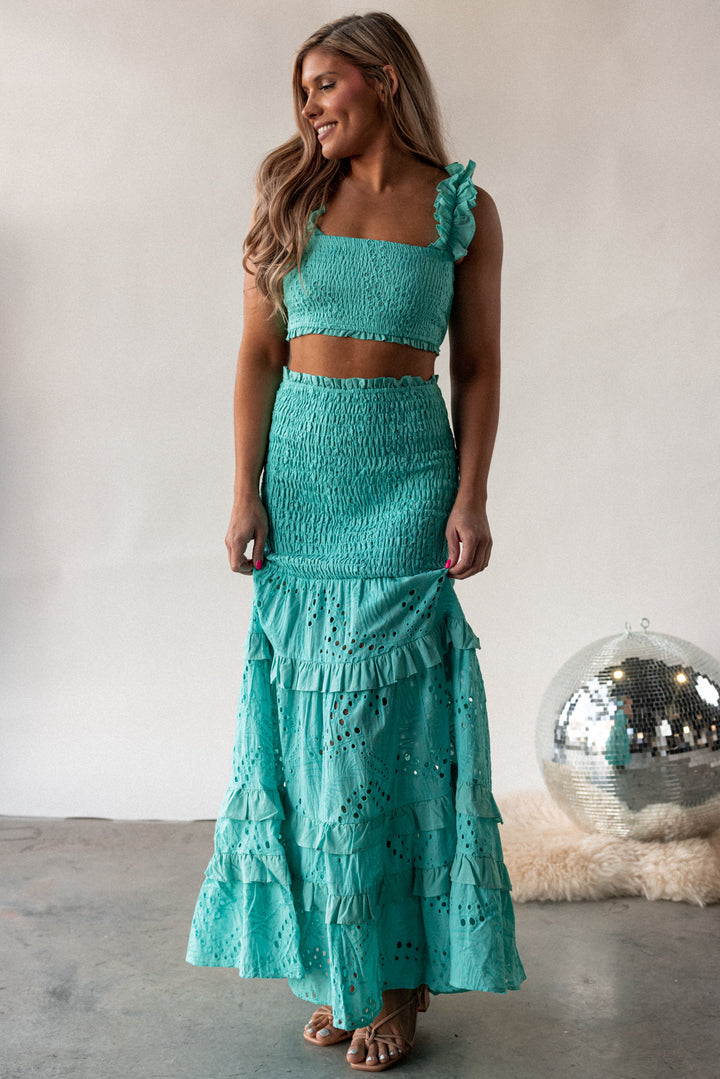 Salinas Smocked Skirt Set (Turquoise) FINAL SALE