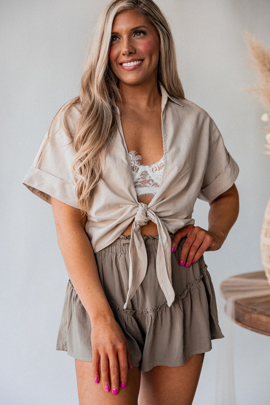 Moonlight Tie Crop Top (Taupe) FINAL SALE