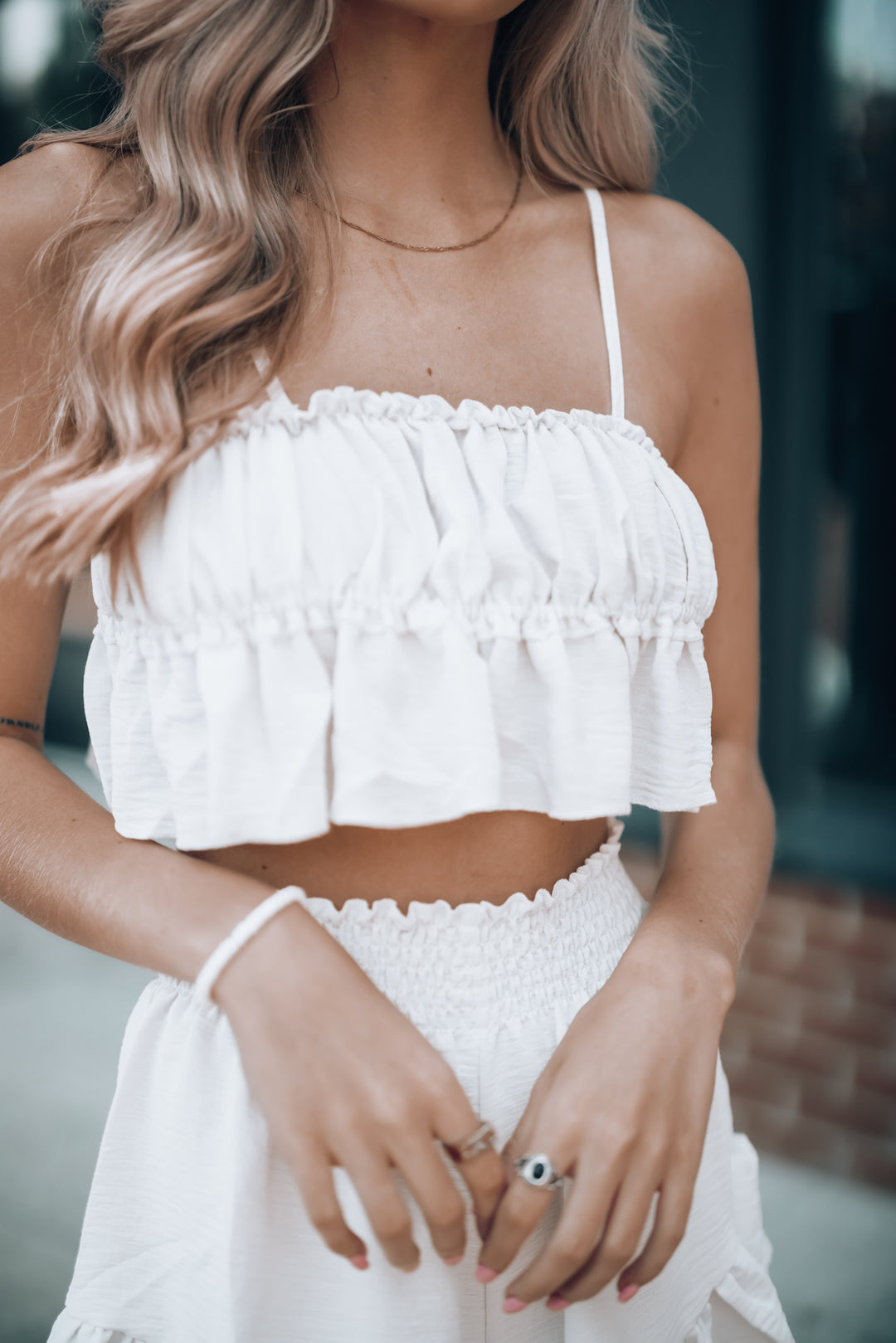 My Darling Ruffled Short Set (Off White) FINAL SALE