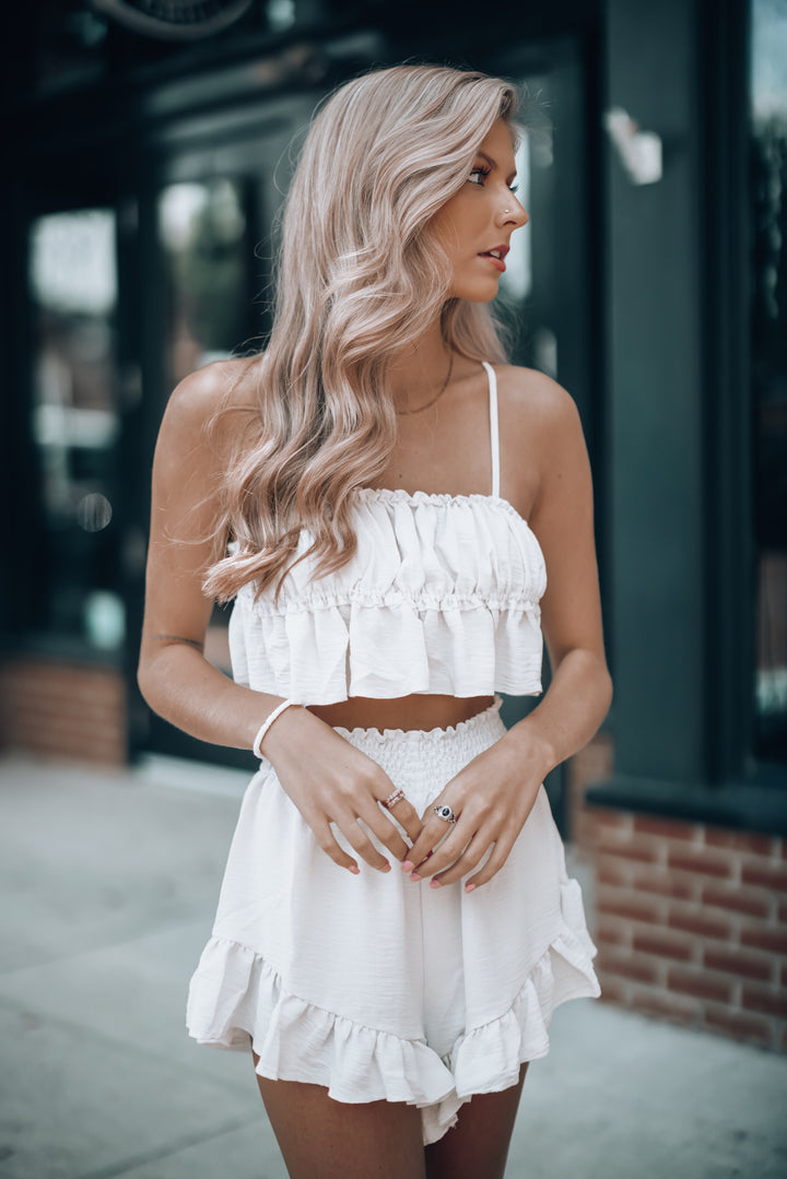 My Darling Ruffled Short Set (Off White) FINAL SALE