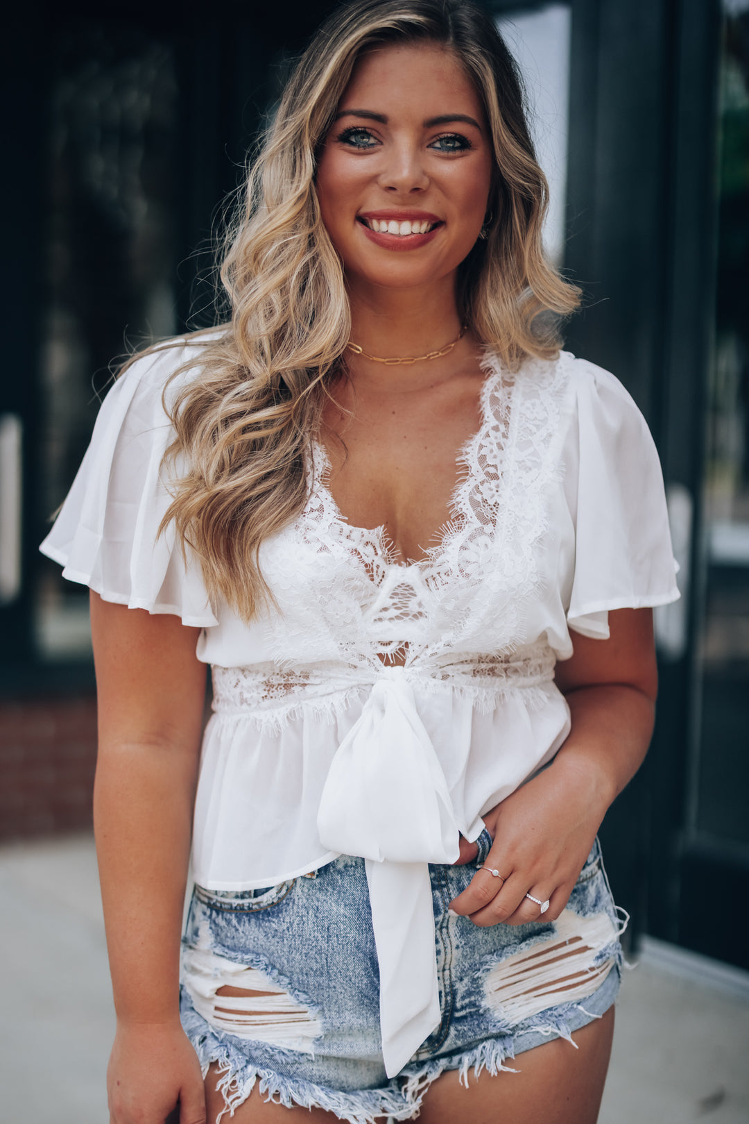 Fine Lines Lace Blouse (White) FINAL SALE