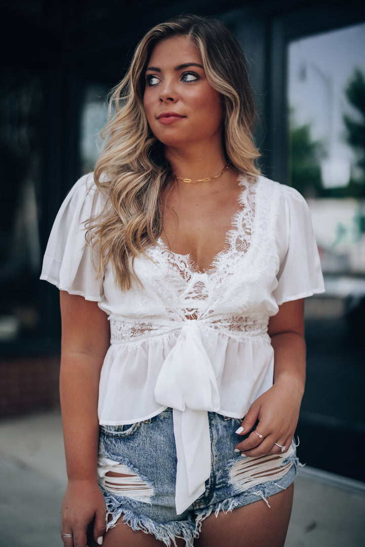 Fine Lines Lace Blouse (White) FINAL SALE